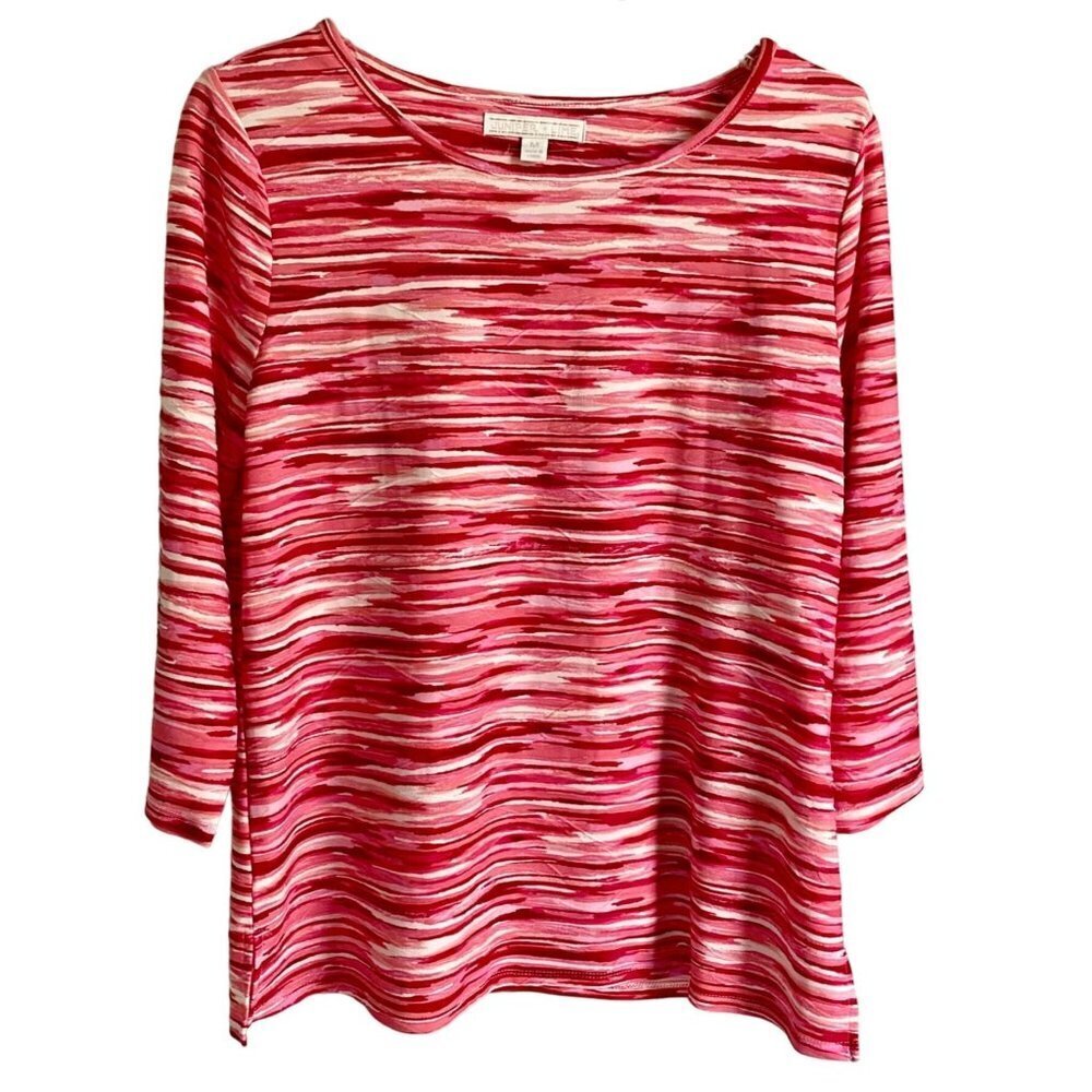 Juniper + Lime Pink and Red Jacquard 3/4 Sleeve Top Women's Medium NEW